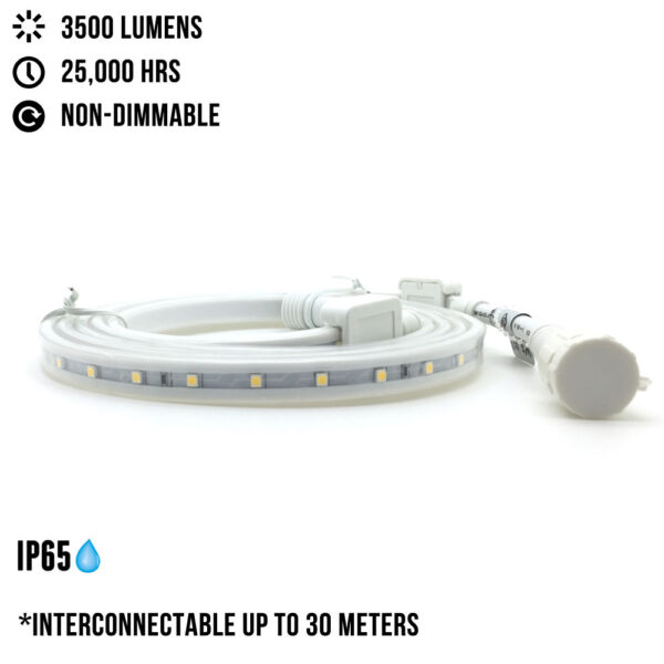 5 Meters 230V LED Strip IP65 Outdoor - 3000K Warm White