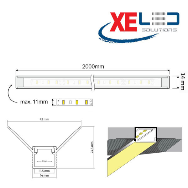 U-LINE-90°-Plaster-In-Internal-Corner-Aluminium-Profile-Diagram