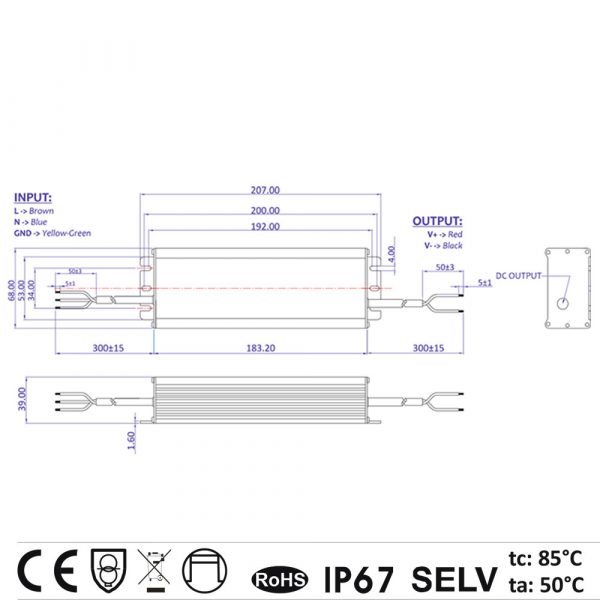 GLSV 150W, 12V Constant Voltage IP67 LED Driver