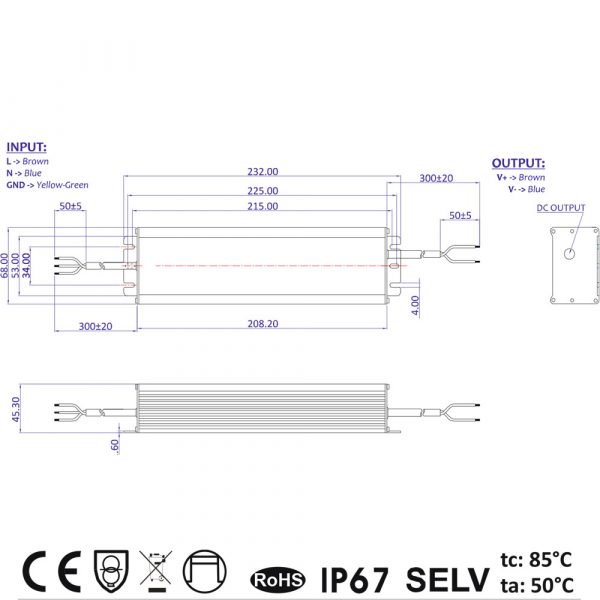 GLSV 200W, 12V Constant Voltage IP67 LED Driver