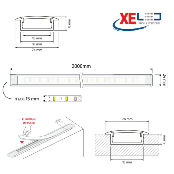 XL-U-LINE-Recessed-Aluminium-Profile-Dimension