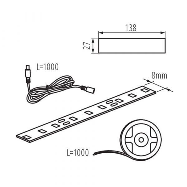 Battery Motion Sensor LED Strip Kit Dimension