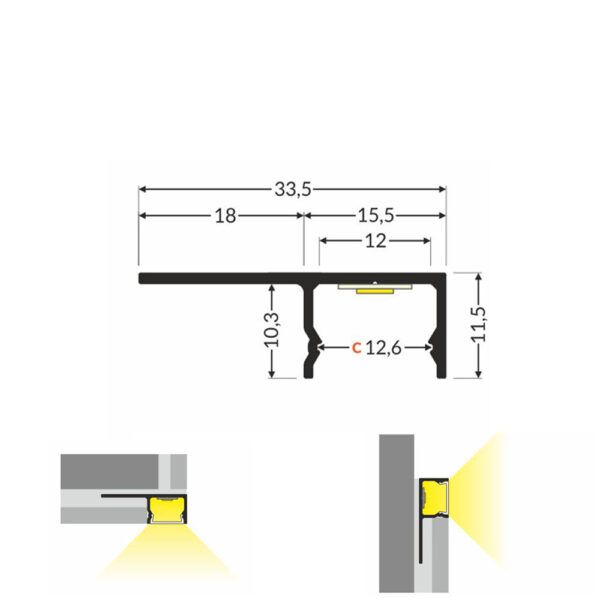 UNI-TILE 180 Tile-In Aluminium Profile Dimension
