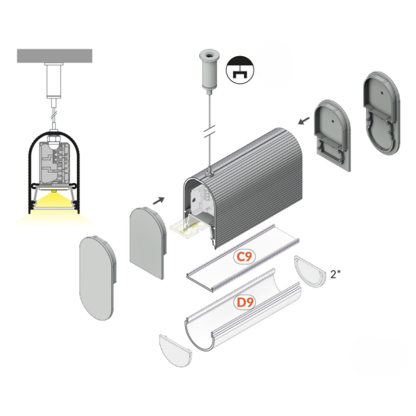 NAMI23 CD-9 Pendant Luminaire Aluminium Profile Diagram