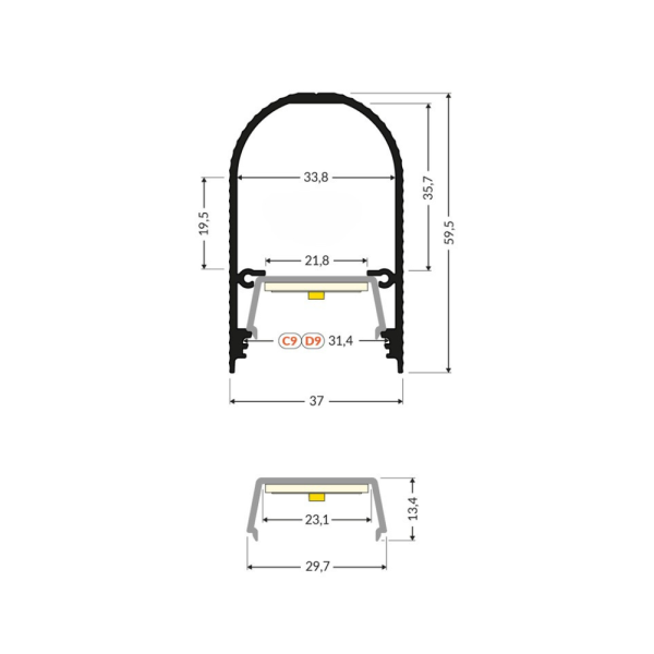 NAMI23 CD-9 Pendant Luminaire Aluminium Profile