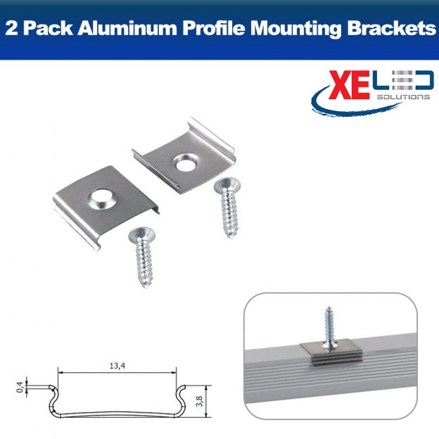 2 Pack Aluminum Profile Clips / Mounting Brackets with screws