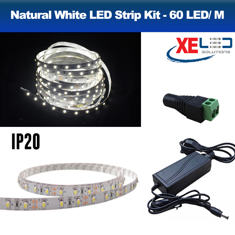 5 Meters Neutral White Flexible LED Strip Kit Package 3528 SMD 60 LED