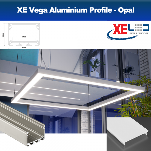 Vega Suspension Aluminium LED Profile with Opal Diffuser (2 Mtrs)