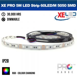 XE PRO 24V 5M Colour Change Flexible LED Strip Lighting - 60LED/M 5050 SMD IP20 RGB