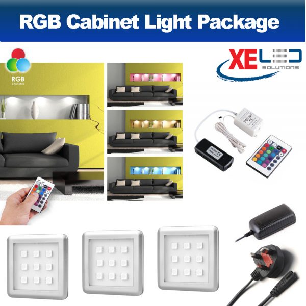 XE RGB Square Colour Changing 12V Plinth / Cabinet Light (3 Pk)